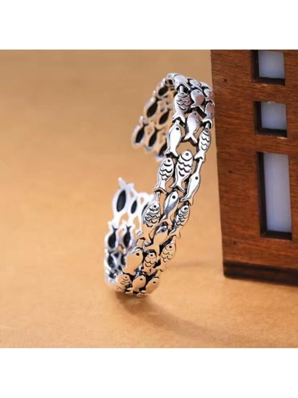 925 Silver Fish Cuff Bracelet #1551 - Picture 5 of 7